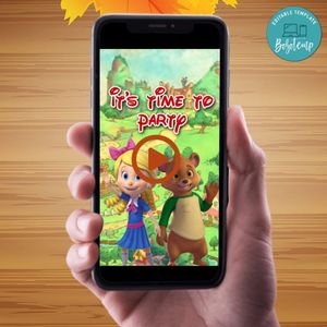 Goldie and Bear Birthday Video Invitation Digital Template Customizable Instant Download