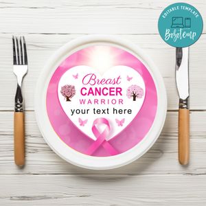 Pink Breast Cancer Birthday Plate Template Customizable To Print At Home Instant Download