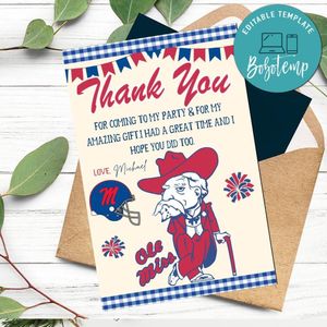 Ole Miss Thank You Card Customizable Template To Print At Home Instant Download