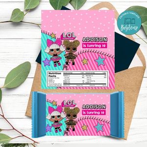 Lol Dolls Candy bar Label Customizable Template Instant Download