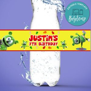 Gummibar Birthday Water Bottle Label Template to Print at Home Instant Download