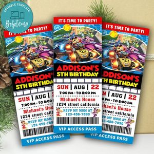Mickey Roadster Racers Ticket Invitation Customizable Template Instant Download