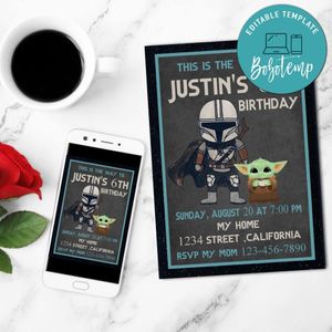 Mandalorian Warrior Invitation Customizable Template to Print at Home Instant Download