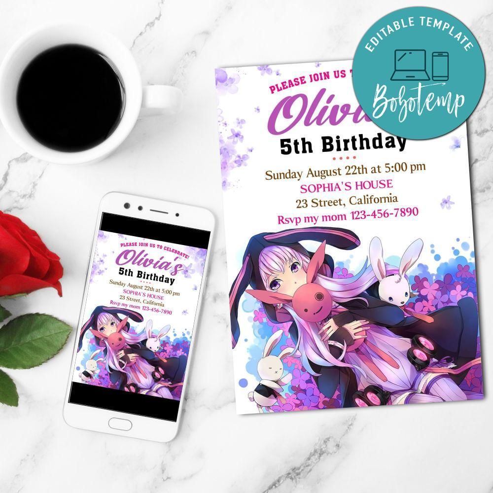Bunny Girl Mobile Invite Customizable Template Instant Download
