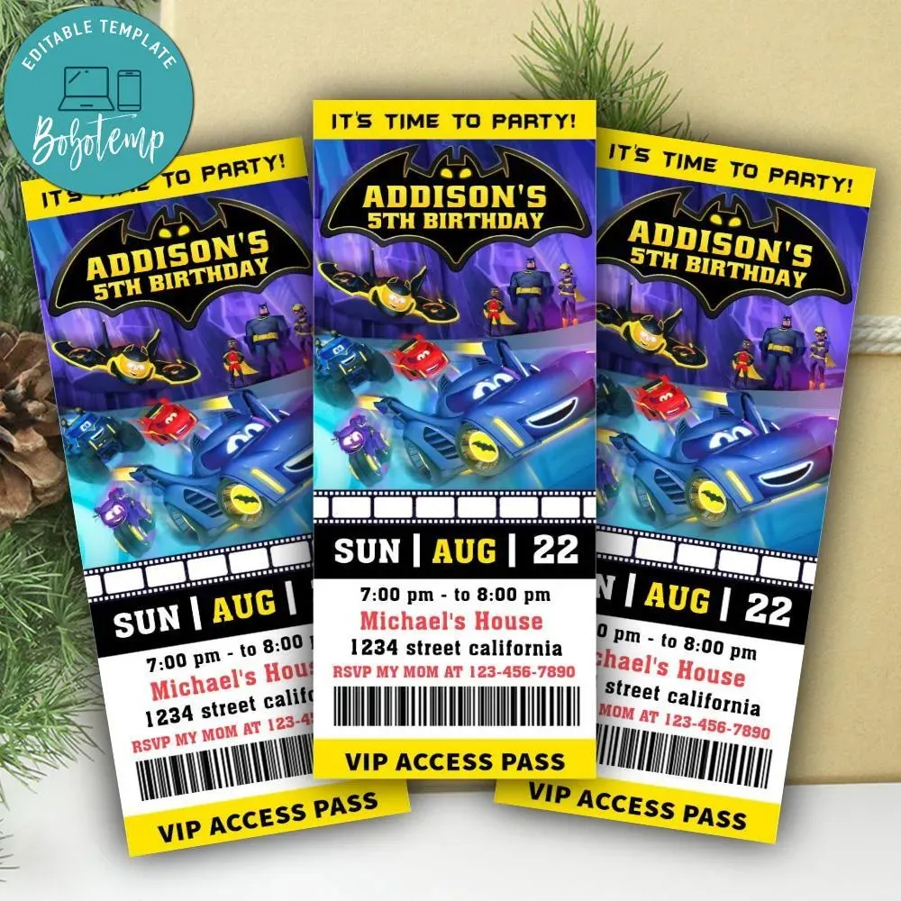 Batwheels Ticket Invitation Customizable Template | Bobotemp