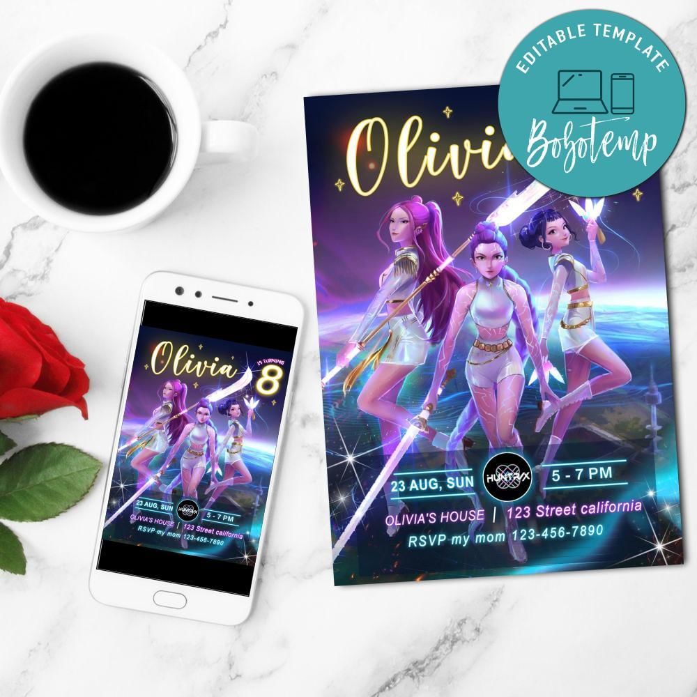 Huntrix Invitation Customizable Template to Print at Home Instant Download