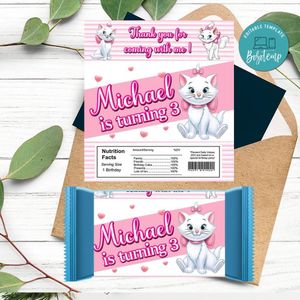 Marie Kitten Candy bar Label Customizable Template Instant Download