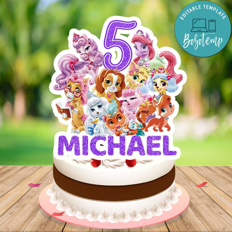 Princess palace pets Birthday Cake Topper Template Printable | Bobotemp