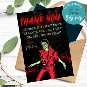 Michael Jackson Thriller Thank You Card Customizable Template To Print At Home Instant Download