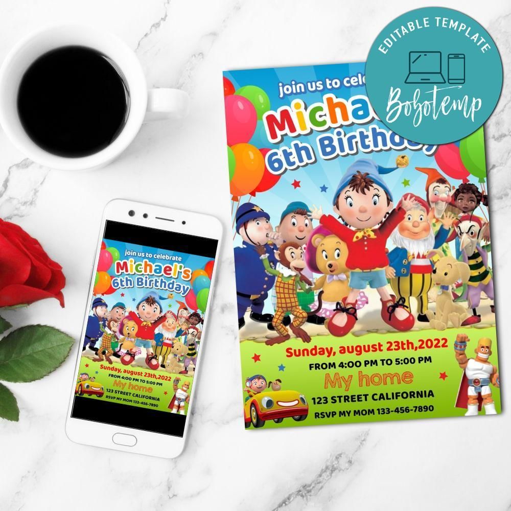 Noddy And Friends Mobile Invite Customizable Template Instant Download