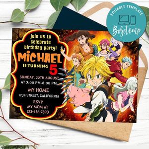 Seven deadly sins Birthday Flyer Customizable Template to Print at Home Instant Download