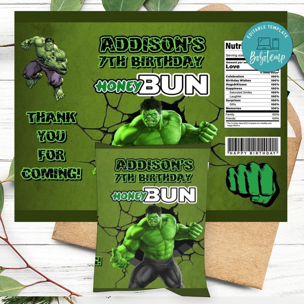 Hulk Honeybun Snack Bag Digital File Printable Instant Download