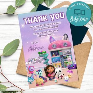 Gabby's Dollhouse Thank you card Customizable Template to Print at Home Instant Download