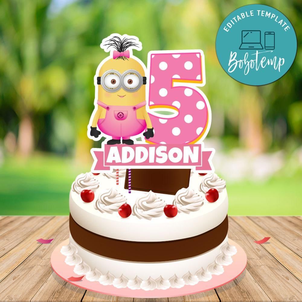 Girl Minion Cake Topper Template Printable Instant Download