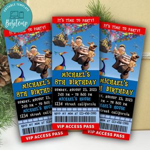 Disney Pixar Up Ticket Invitation Customizable Template Instant Download