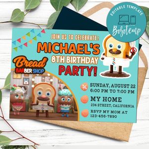 Bread barbershop Birthday Flyer Customizable Template to Print at Home Instant Download