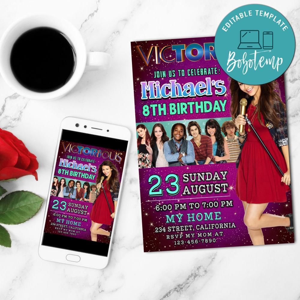 Victorious Birthday Mobile Invite Customizable Template Instant Download