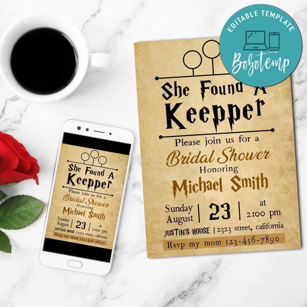 She Found Her Keeper Mobile Invite Customizable Template Instant Download
