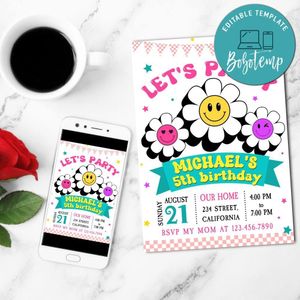 Smiley Flower Mobile Invite Customizable Template Instant Download
