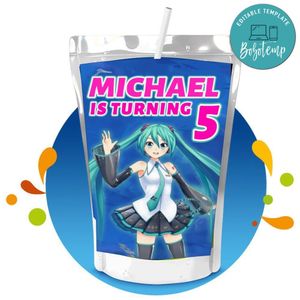 Hatsune Miku Capri Sun Birthday Labels Digital File Printable Instant Download