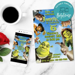 Shrek Birthday Mobile Invite Customizable Template Instant Download