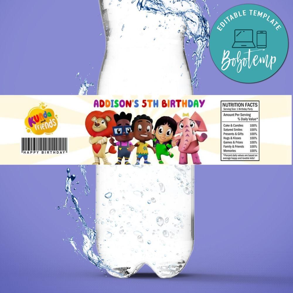 Kunda And Friends Birthday Water Bottle Label Template | Bobotemp