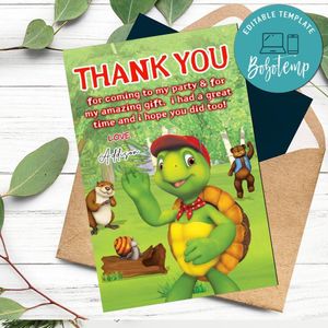 Franklin The Turtle Thank You Card Customizable Template To Print At Home Instant Download