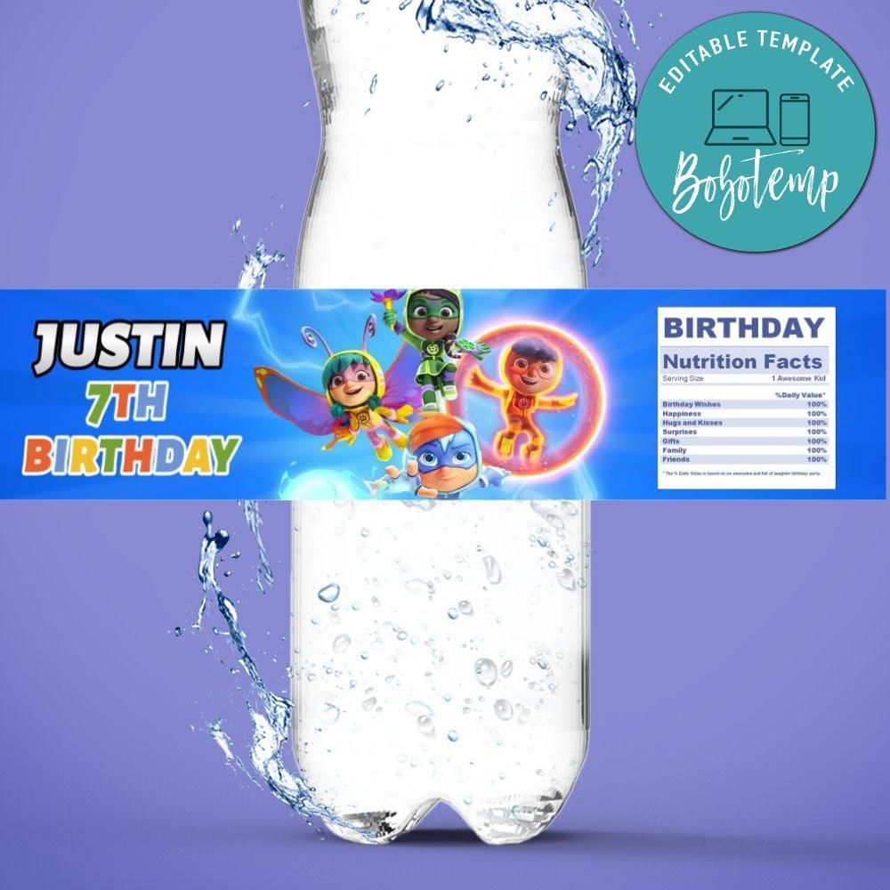 Action Pack Birthday Water Bottle Label Template Createpartylabels