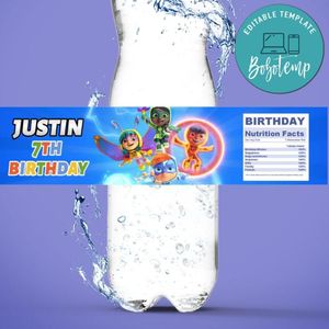 Action Pack Birthday Water Bottle Label Template to Print at Home Instant Download