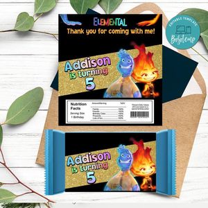 Elemental pixar Candy bar Label Customizable Template Instant Download