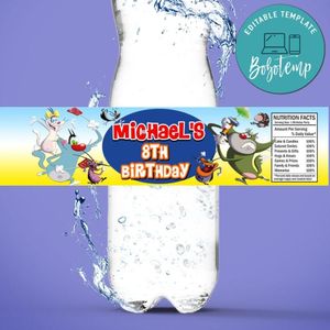 Oggy Birthday Water Bottle Label Template to Print at Home Instant Download