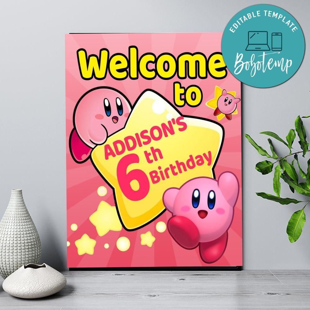 Kirby Birthday Welcome Sign Digital File Printable DIY | Bobotemp