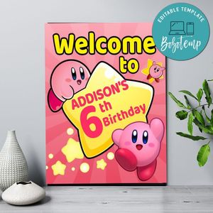 Kirby Birthday Welcome Sign Digital File Printable Instant Download