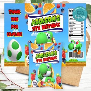 Yoshi Birthday Party Fruit Snack Bag Digital File Printable Instant Download