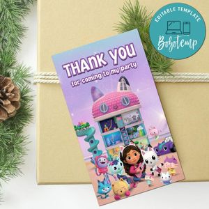 Gabby's Dollhouse Thank you tag Customizable Template to Print at Home Instant Download