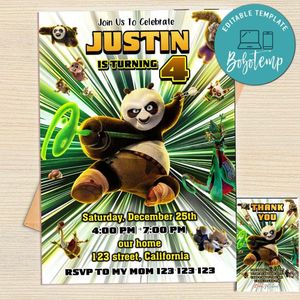 Kung Fu Panda 4 Invitation Template Free Thank You Card Printable
