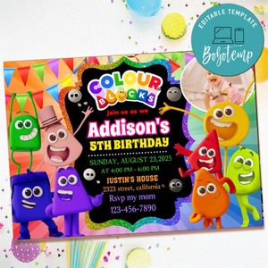 Colourblocks Birthday Invitation with Photo Customizable Template to Print at Home Instant Download