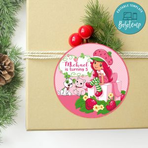 Strawberry Shortcake Circle Sticker Template Customizable to Print at Home Instant Download