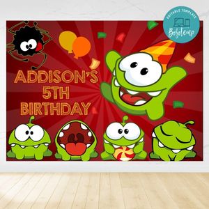 Om nom Birthday Backdrop Digital File Template Instant Download