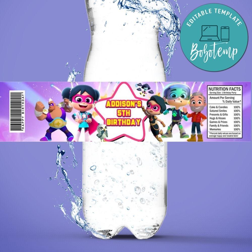 Starbeam Bottle Label Birthday Water Bottle Label Template to Print at Home Instant Download