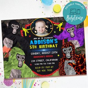 Gorilla Tag Birthday Invitation with Photo Customizable Template to Print at Home Instant Download