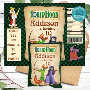 Robin hood Birthday Party Chip Bag Digital File Printable Instant Download