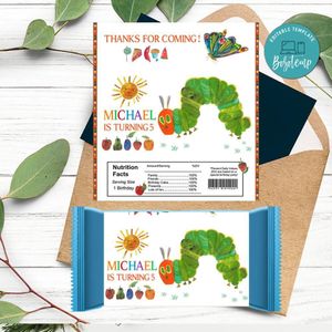 Hungry Caterpillar Candy bar Label Customizable Template Instant Download
