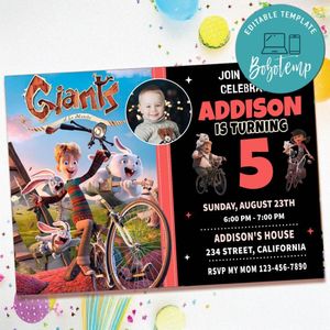 Giants of la Mancha Birthday Invitation with Photo Customizable Template to Print at Home Instant Download