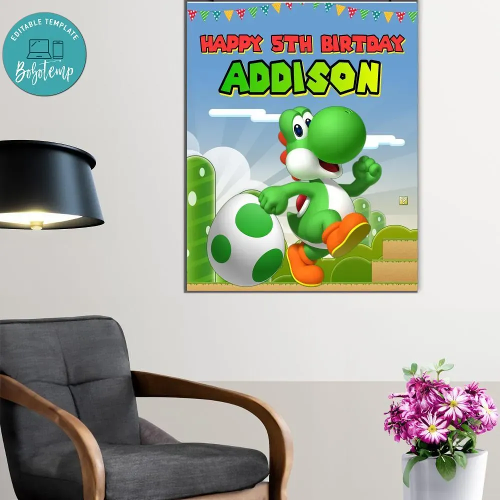 Yoshi Birthday Welcome Sign Digital File Printable DIY | Bobotemp