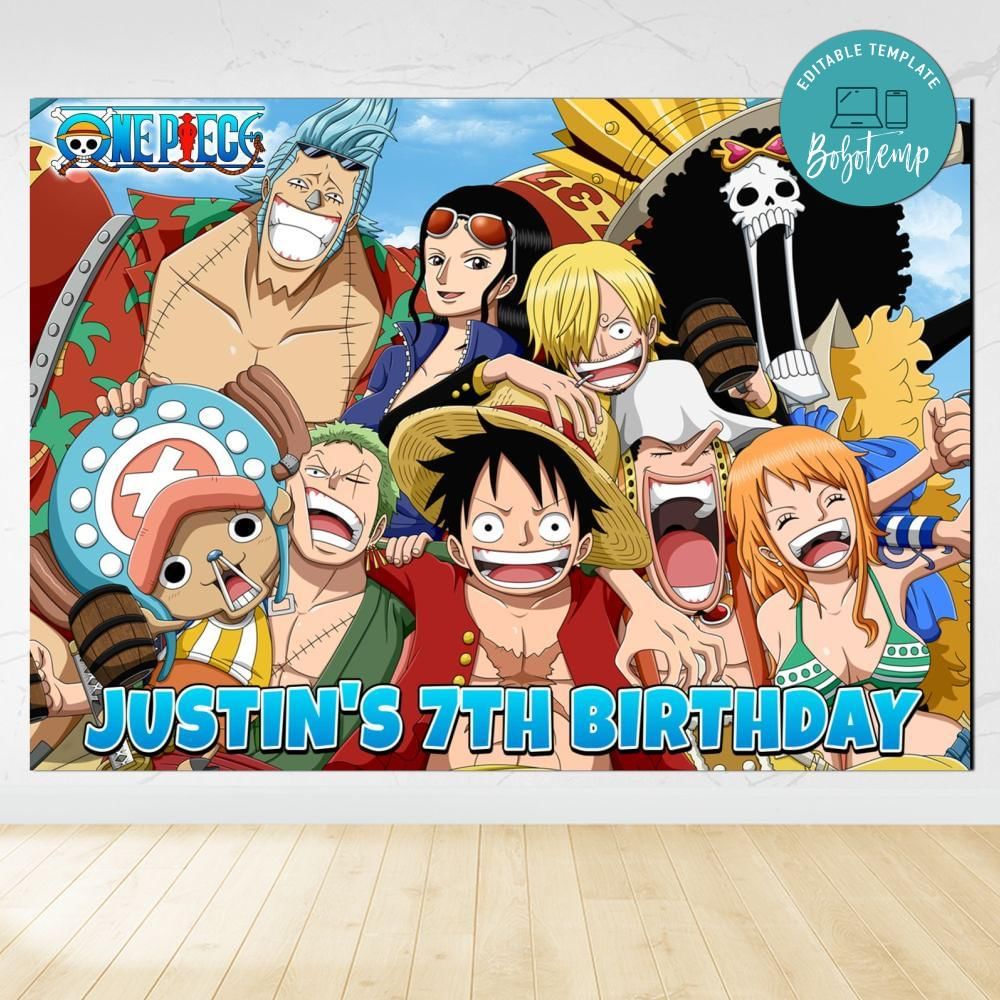 One piece Birthday Backdrop Digital File Template DIY Createpartylabels