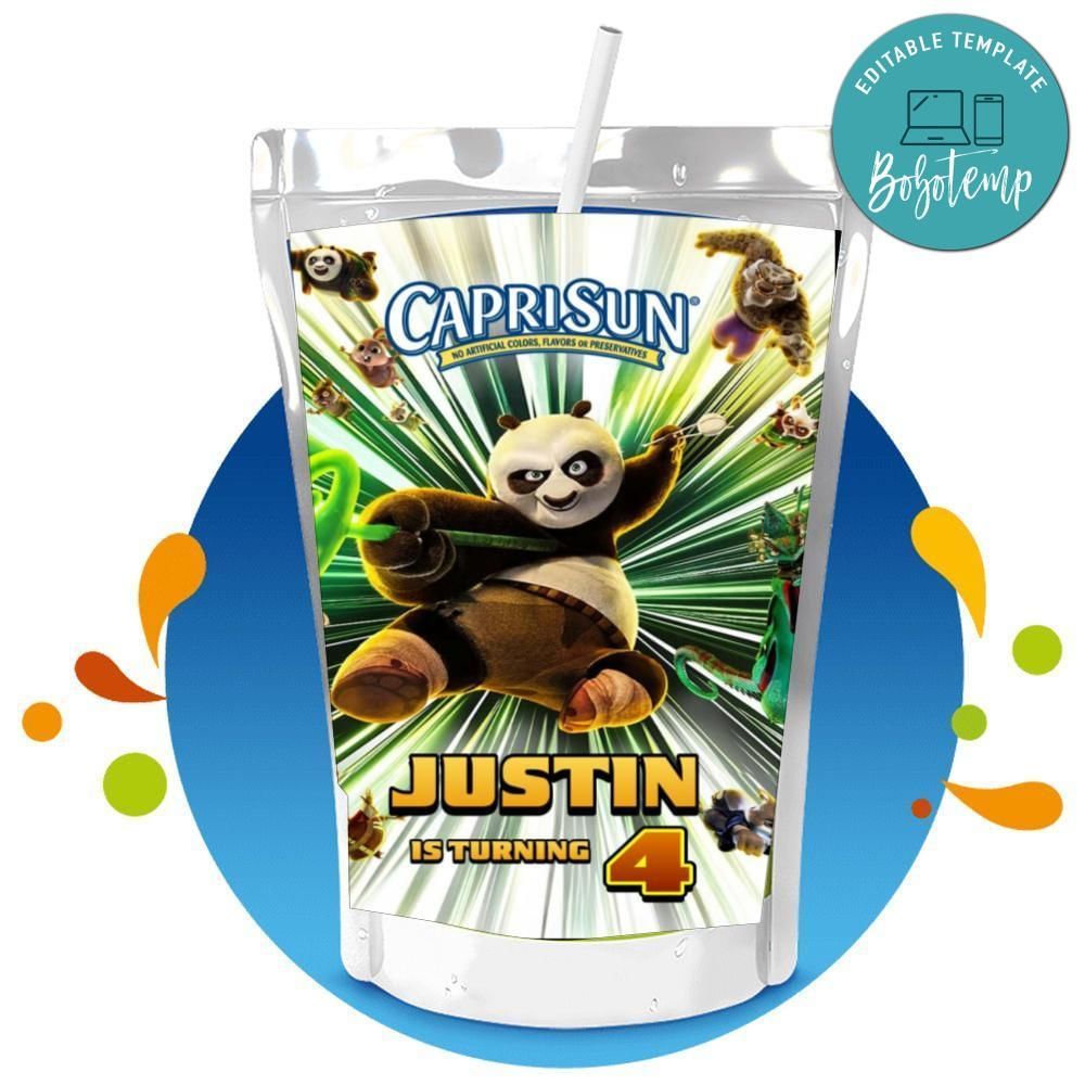 Kung fu panda 4 Capri Sun Birthday Labels Digital File Printable Instant Download
