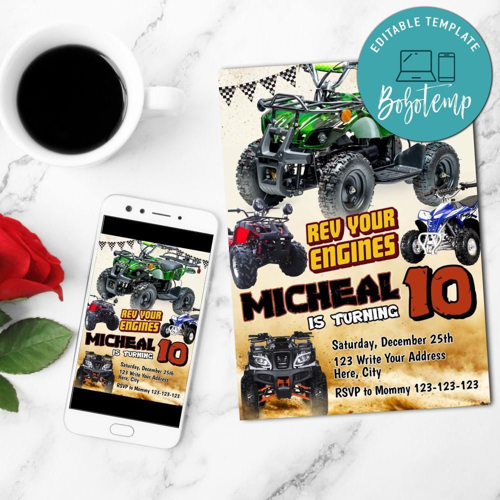 Four wheeler Invitation Customizable Template to Print at Home Instant Download