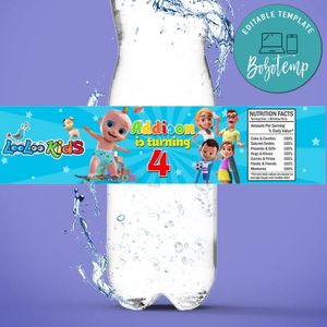 LooLoo Kids Birthday Water Bottle Label Template to Print at Home Instant Download