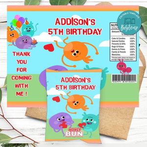 Bumble Nums Birthday Honey Buns Snack Bag Label Customizable Instant Download